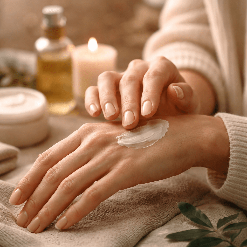 mujer aplicando aceite en su cabello