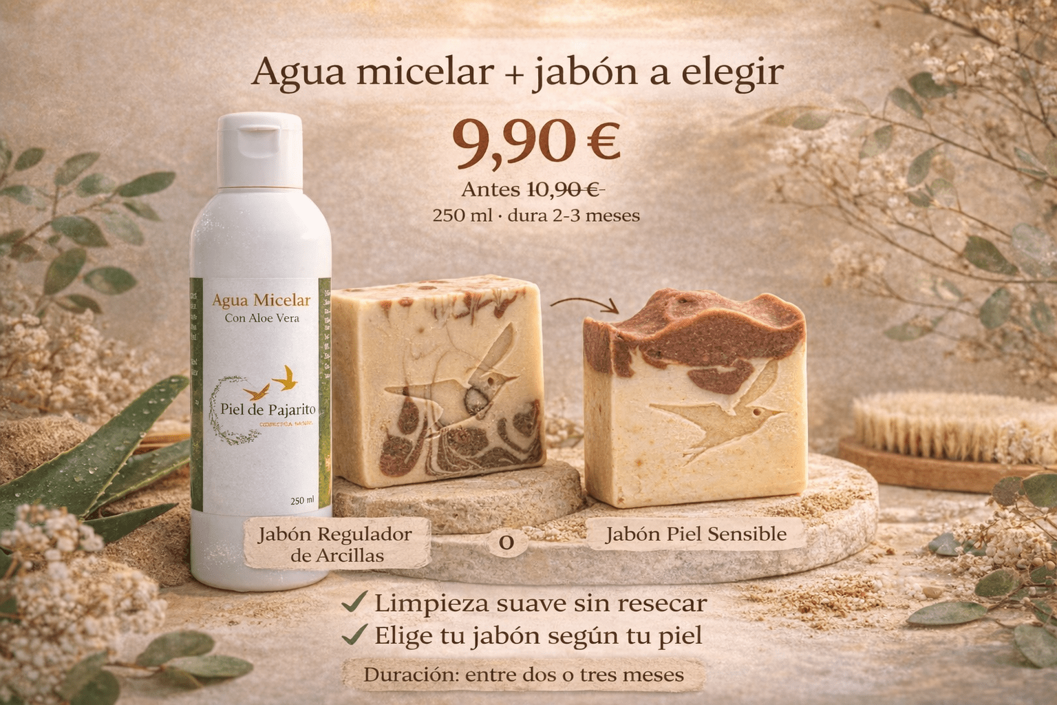 Agua micelar con jabón a elegir