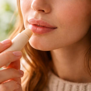 Labios agrietados y secos con bálsamo labial natural para reparar la barrera cutánea