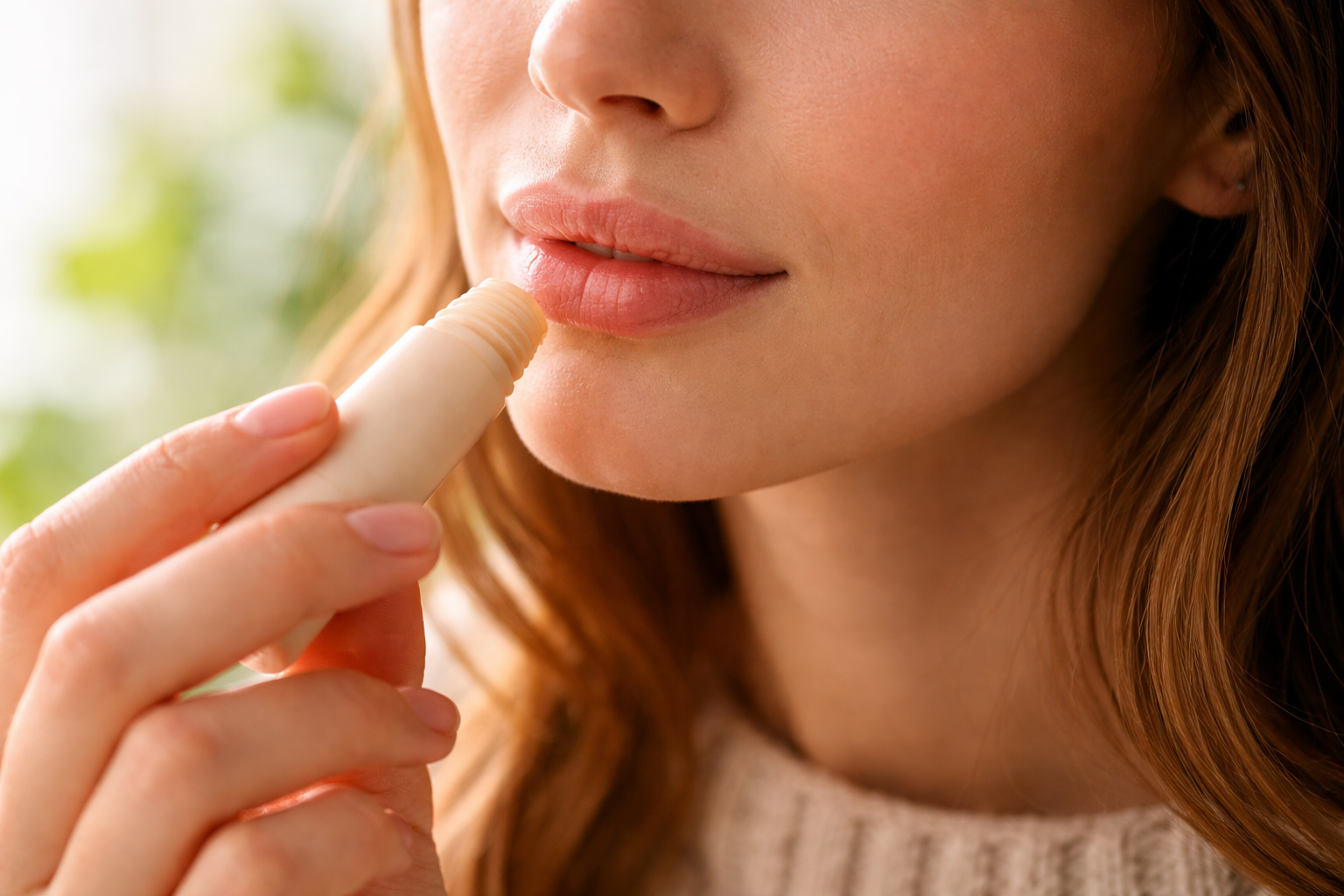 Labios agrietados y secos con bálsamo labial natural para reparar la barrera cutánea