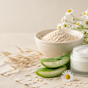 Avena, aloe vera y manzanilla para piel sensible en cosmética natural