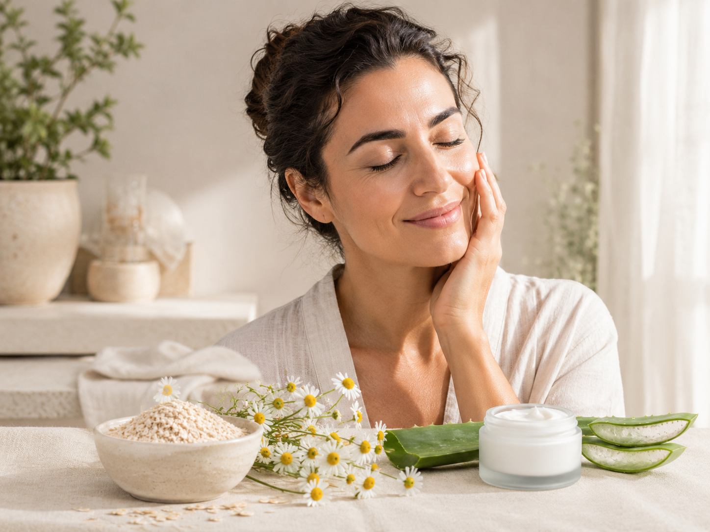 Rutina calmante para piel sensible con avena, aloe vera y manzanilla