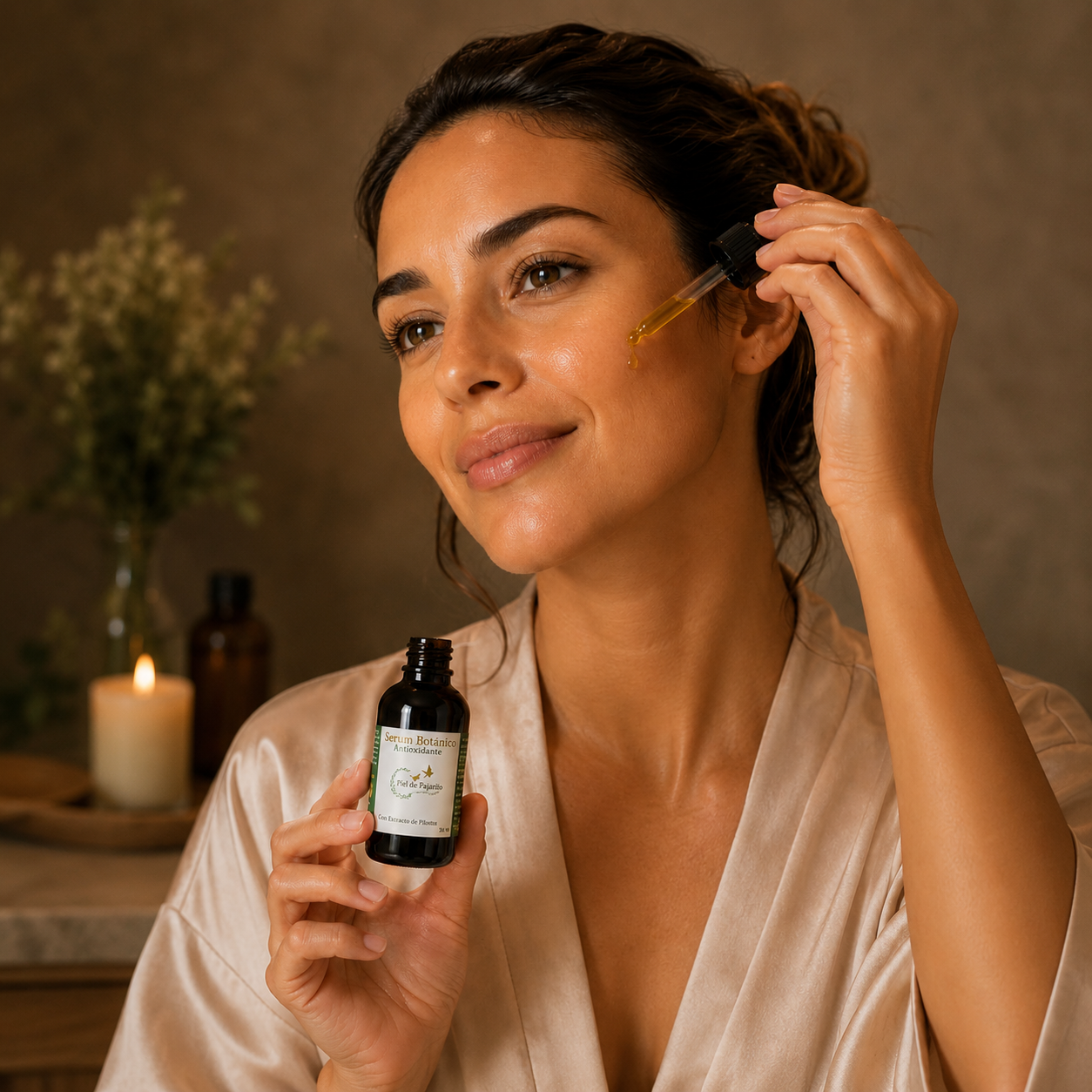 mujer aplicando serum